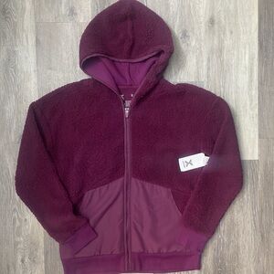 NWT Xersion Burgundy/Deep Wine Sherpa Hoodie Jacket Small Faux Fur Zip Up Cozy